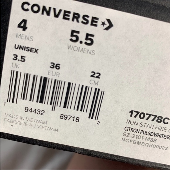 Converse Run Star Hike Ox Citron Yellow White Black Platform Shoes Womans 5.5 - Picture 8 of 8